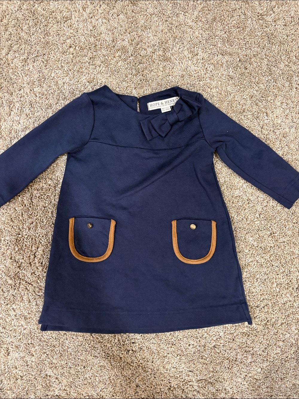 Hope & Henry Girls' Navy Bow-Trim Casual Dress